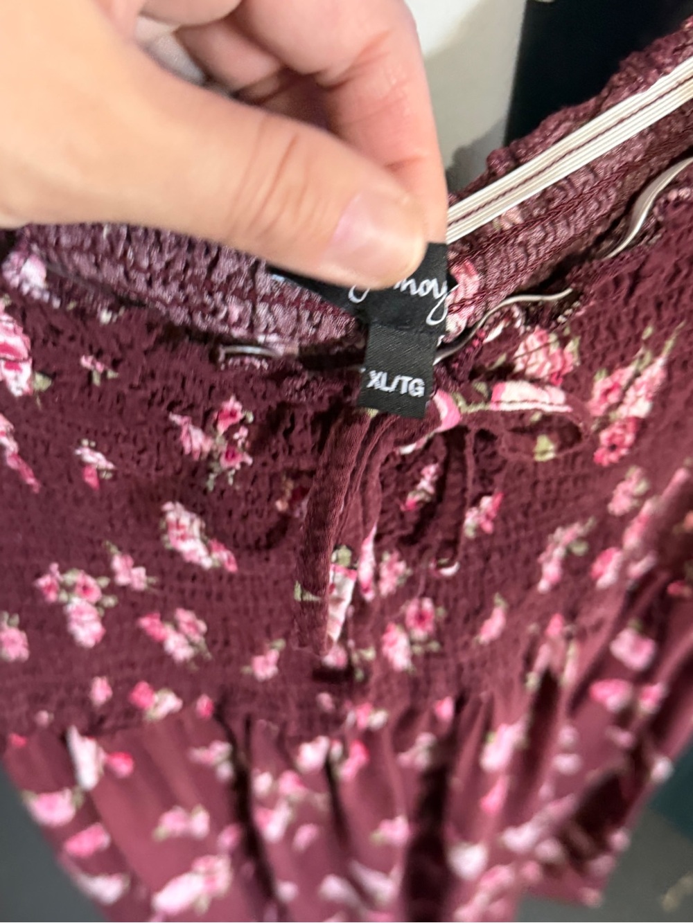Lily Morgan XL Burgundy Flower Smocked Puff Sleeve Mini Dress Tunic Top - Picture 9 of 10